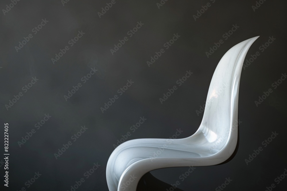 a white plastic chair with a black background