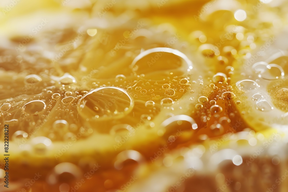 Close up of lemon slices with fresh juice and bubbles Refreshing and vibrant Close up of lemon slices with fresh juice and bubbles Refreshing and vibrant