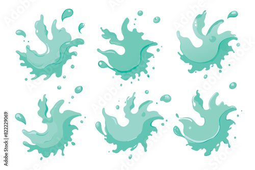 Set of abstract mint green watercolor water splash on a white background. Vector water color texture in mint color