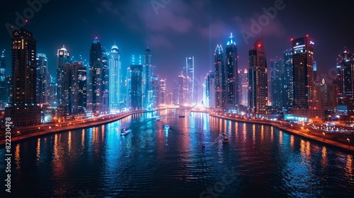 Dubai Marina, luxurious waterfront, skyscrapers, vibrant nightlife 