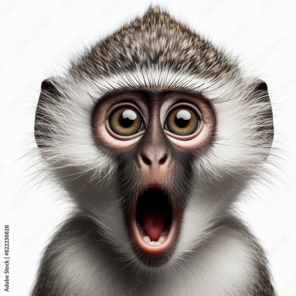 African Vervet Monkey with glasses and awkward laugh Isolated on white background African Vervet Monkey with glasses and awkward laugh Isolated on white background