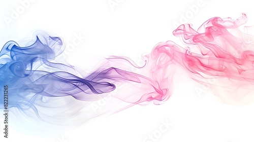 A gentle collision of pastel ruby and sapphire smoke, mimicking a jewel-toned dance on white.