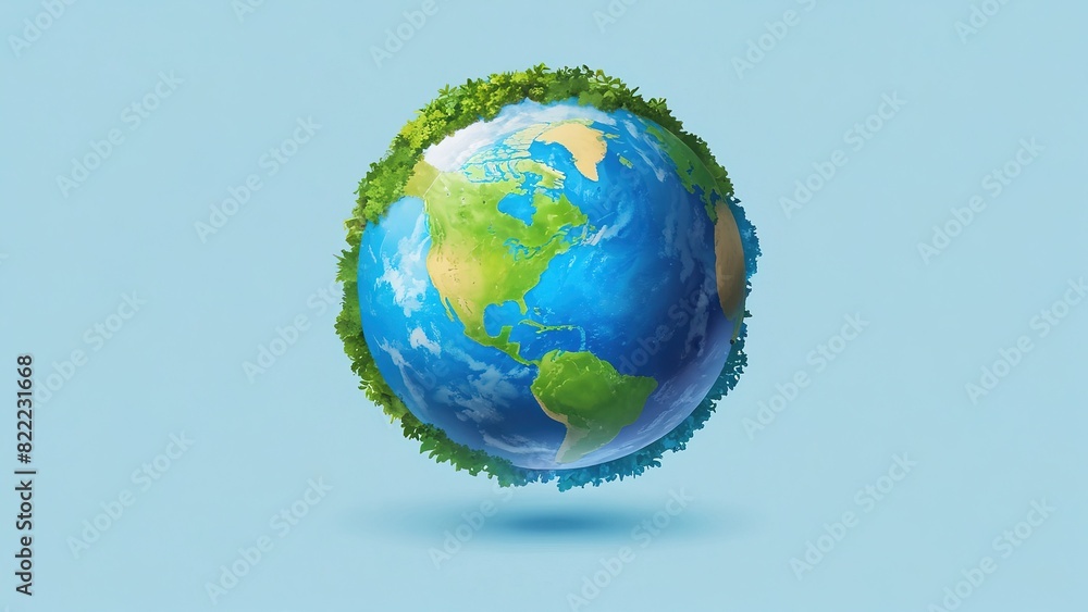 Fototapeta premium Ball shaped earth and blue water , safe nature earth day concept