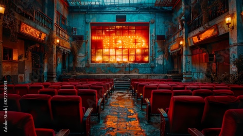 old cinema theater, red chairs