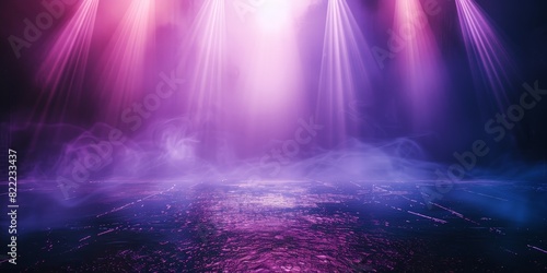  empty stage with purple blue neon light rays, empty dark room with neon light, Dark stage backdrop with purple blue spotlight effect decoration , empty theatre,empty room for display products