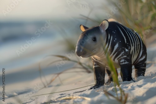 a tapir is on the beach photo