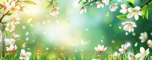 Banner, beautiful spring and summer green natural background, wildflowers frame, copy space.