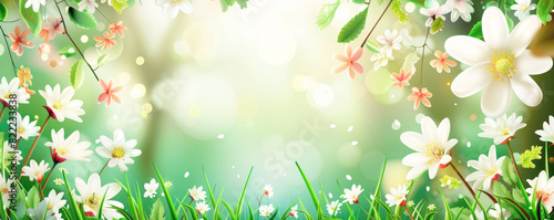 Banner  beautiful spring and summer green natural background  wildflowers frame  copy space.