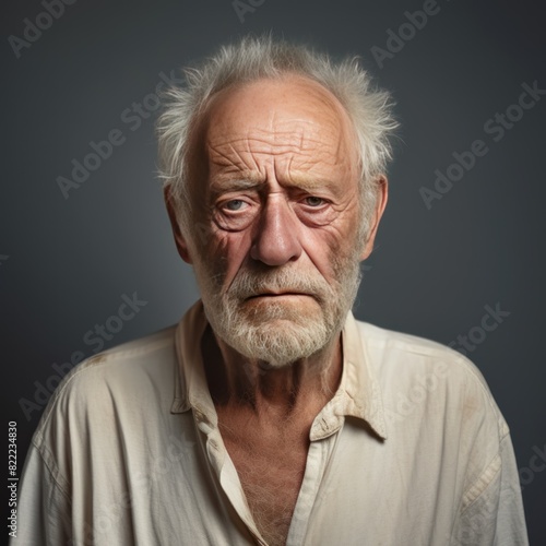 Ivory background sad european white man grandfather realistic person portrait older person beautiful bad mood old man Isolated on Background ethnic