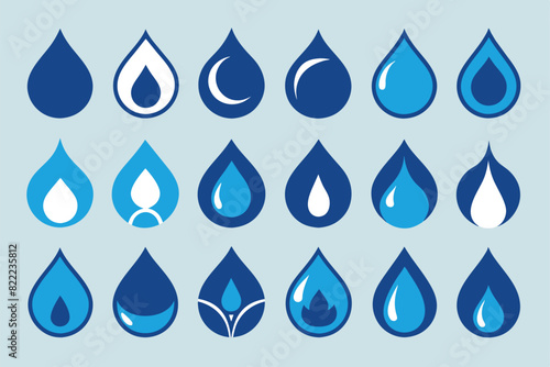 Set of simple flat liquid water drop silhouette icon vector logo design