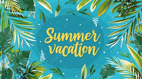 Summer vacation. Trendy Summer design with typography. Background in painting style with hand drawn strokes and dots, summer flowers in pastel colors design for banner
