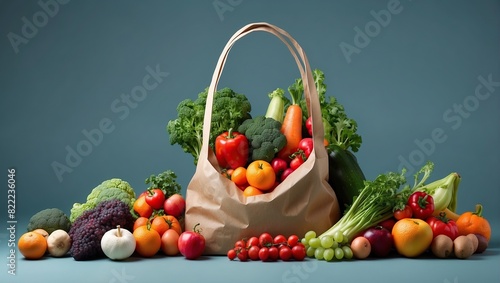 A brown paper grocery bag filled with fresh fruits and vegetables.  