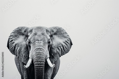 an elephant with tusks and a white background