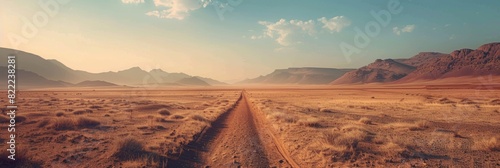 Wallpaper Mural Long dirt road leading into a vast desert landscape with distant mountains. Torontodigital.ca