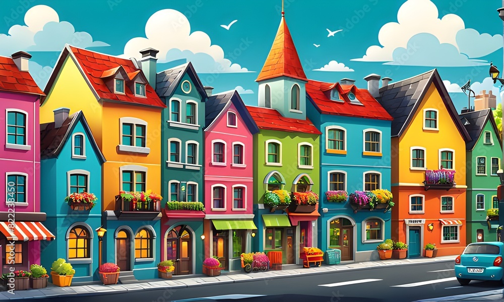 Beautiful cartoon city, beautiful city, cartoons for children. illustration vector. Generative AI Beautiful cartoon city, beautiful city, cartoons for children. illustration vector. Generative AI