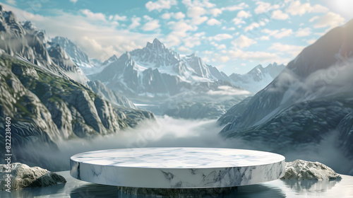 Marble podium in majestic mountain landscape