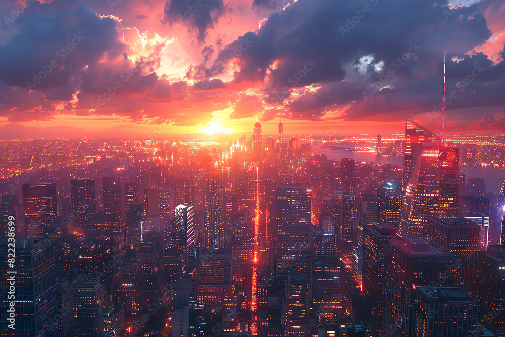 Fototapeta premium A beautiful sunset over a large city