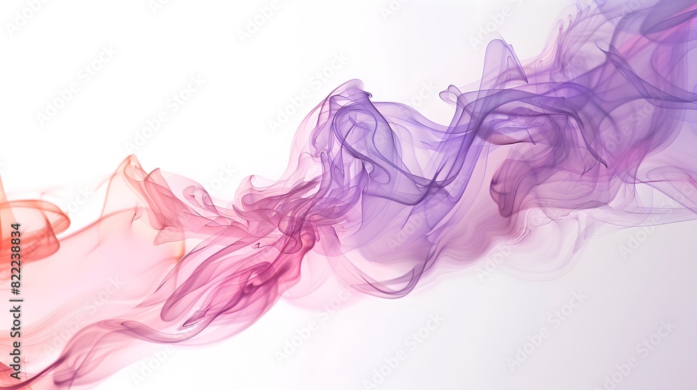 An abstract waterfall of pastel plum smoke flowing down an invisible slope on a white background.