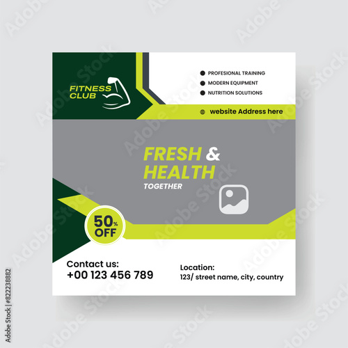Gym and Fitness Social Media Post Template Design.