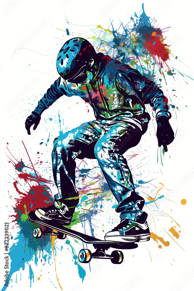illustration of a young man playing skateboarding for clothing design 