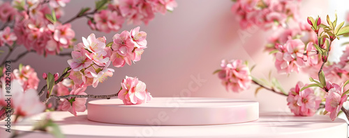 Elegant spring cherry blossoms with podium display