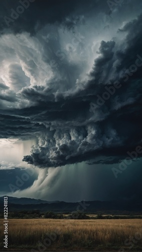 Atmospheric intensity, backdrop of turbulent storm clouds, nature's tempest on display.