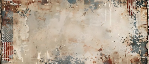 Retro Labor Day Industrial Grunge Border Design with Patriotic Emblems and Faded Newspaper Clipping Aesthetic