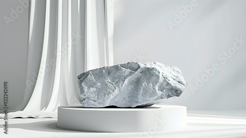 Minimal stone display with elegant drapery background