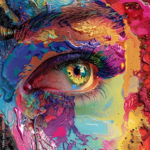 Abstract representation of human emotions, Psychedelic, Rainbow Colors, Digital Collage