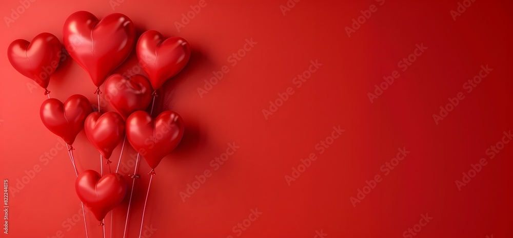 Valentine's Day Banner with Red Background and Heart Balloons Valentine's Day Banner with Red Background and Heart Balloons
