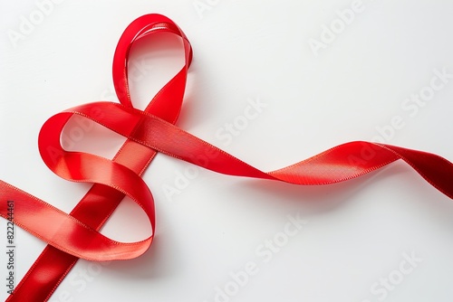 Red cancer ribbon isolated on white. Minimalist concept. Stock photo style. photo