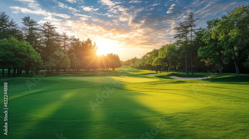  Green grass and woods on a golf field