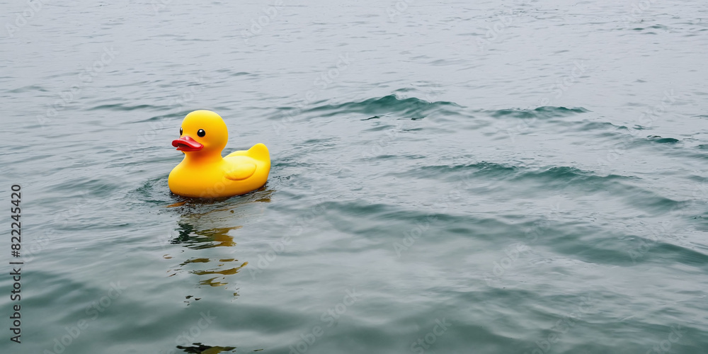 Lost Rubber Duck Floating in the Open Sea or Ocean Lost Rubber Duck Floating in the Open Sea or Ocean