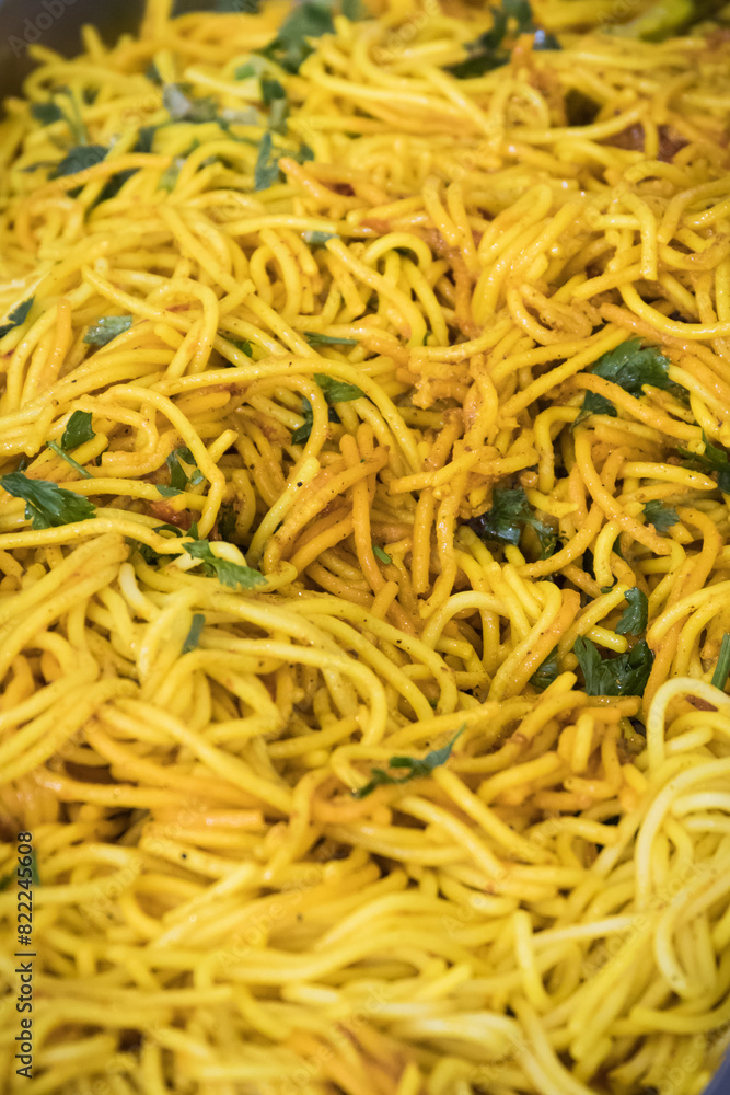 Pasta with sauce and vegetables, spaghetti. Traditional dish of Italian cuisine Pasta with sauce and vegetables, spaghetti. Traditional dish of Italian cuisine