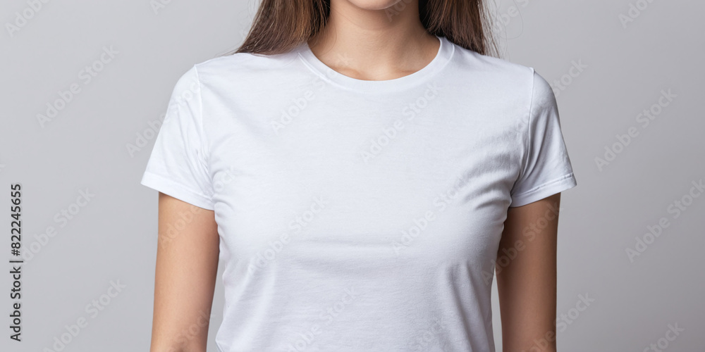 White Clean Empty T-Shirt Mockup on White Female White Clean Empty T-Shirt Mockup on White Female