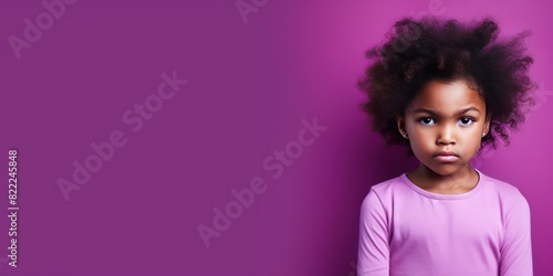 Magenta background sad black American African child Portrait of young beautiful kid Isolated Background racism skin color depression anxiety fear 