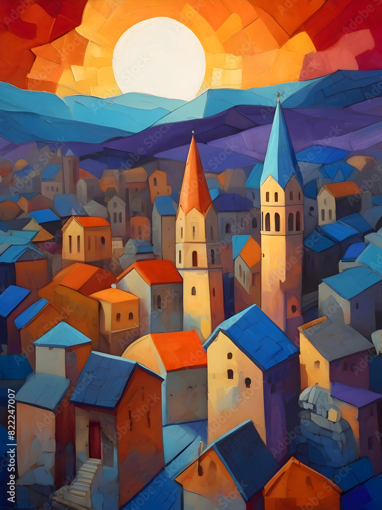 Naklejka premium Armenia Cubism Country Landscape Illustration Art 