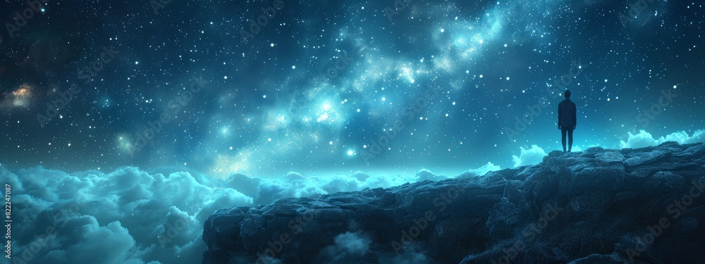 An inspiring scene with a person looking up at a starry sky, symbolizing big dreams and aspirations. An inspiring scene with a person looking up at a starry sky, symbolizing big dreams and aspirations.
