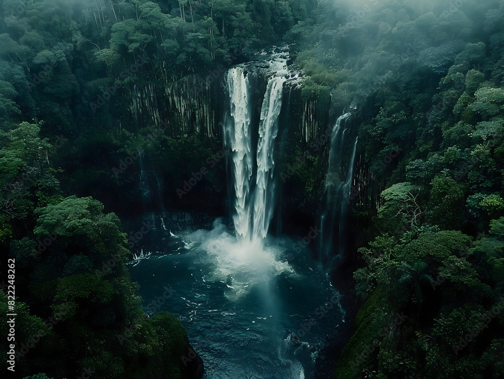 A breathtaking aerial shot of a vast, cascading waterfall surrounded by lush rainforest, showcasing the raw beauty and power of La Nina's impact on the natural world. A breathtaking aerial shot of a vast, cascading waterfall surrounded by lush rainforest, showcasing the raw beauty and power of La Nina's impact on the natural world.