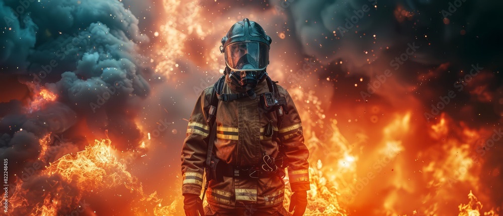 Low-angle view of a determined firefighter
