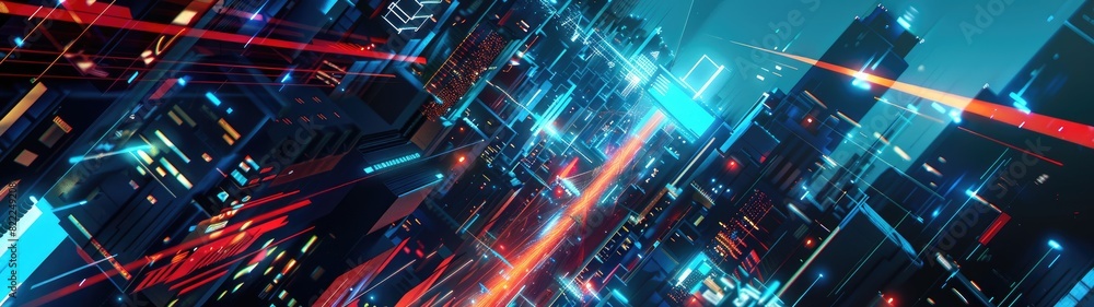 An abstract futuristic cityscape illustration featuring a blend of neon lights and geometric shapes, creating a dynamic and vibrant composition that evokes a sense of innovation and technology An abstract futuristic cityscape illustration featuring a blend of neon lights and geometric shapes, creating a dynamic and vibrant composition that evokes a sense of innovation and technology