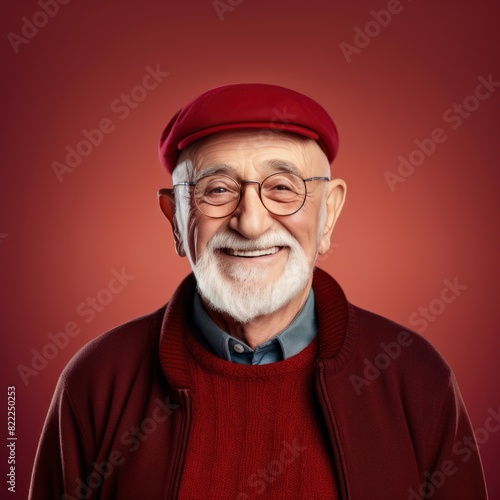 Maroon background Happy european white man grandfather realistic person portrait of young beautiful Smiling old man Isolated on Background Banner  © Zickert