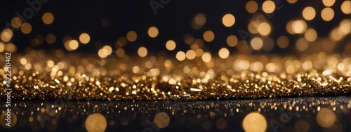 Banner backdrop with dreamy gold and black glitter lights, subtly out of focus for added allure. photo