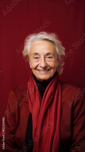 Maroon background Happy european white Woman grandmother realistic person portrait of young beautiful Smiling Woman Isolated on Background Banner 
