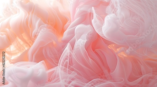 Swirls of pastel rose and peach smoke, dancing together in a soft, romantic waltz on white. photo