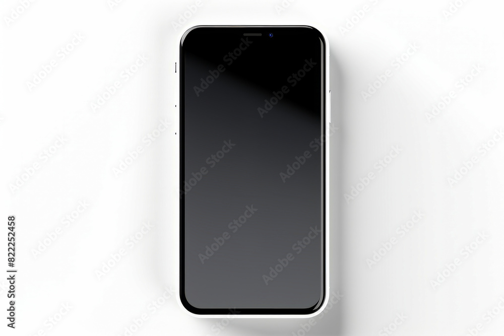 Black and white iphone is shown on white surface with shadow. Black and white iphone is shown on white surface with shadow.