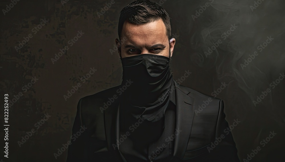 Mysterious Man in Black Mask and Suit