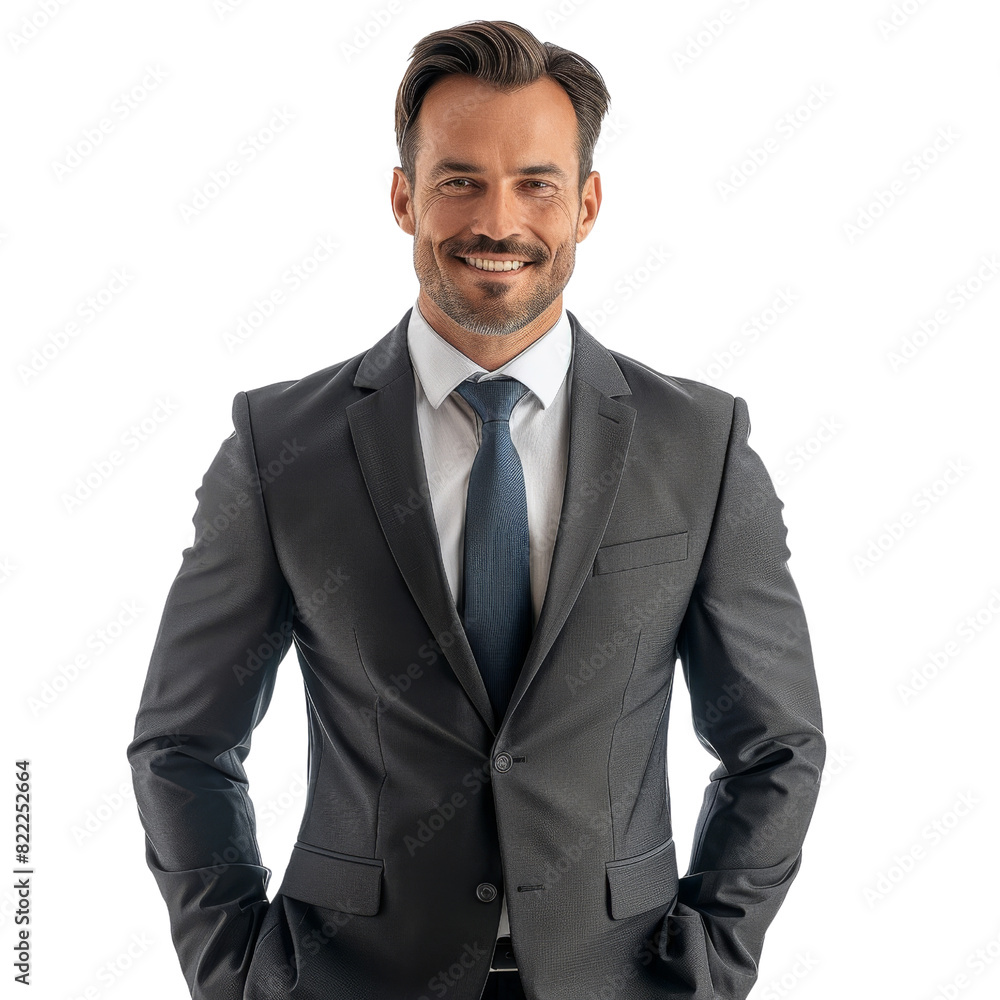 A man in a suit and tie is smiling and posing for a photo , isolated on transparent background A man in a suit and tie is smiling and posing for a photo , isolated on transparent background