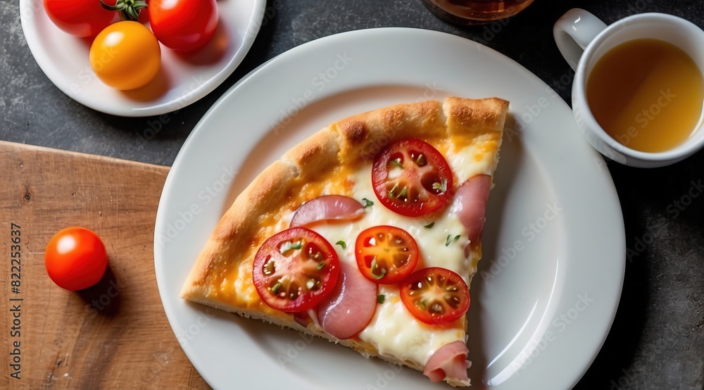 Cheese pizza served on a white ceramic plate