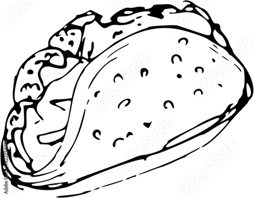 Mexican tacos Fast Food Doodle Line Art Illustration. Hand Drawn pencil Vector Clip Art. For Banner, Logo, restaurant menu, food packaging etc.